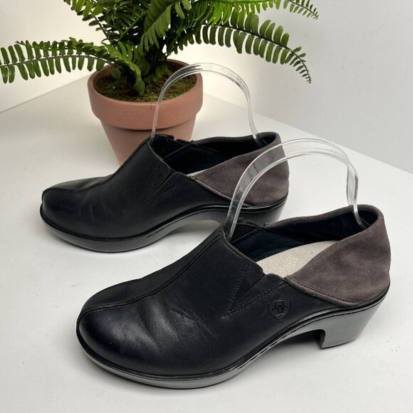 Ariat Women’s Kickback Leather Clogs Suede Heel Cup Boho Cowgirl Black Size 7 B - Picture 4 of 10